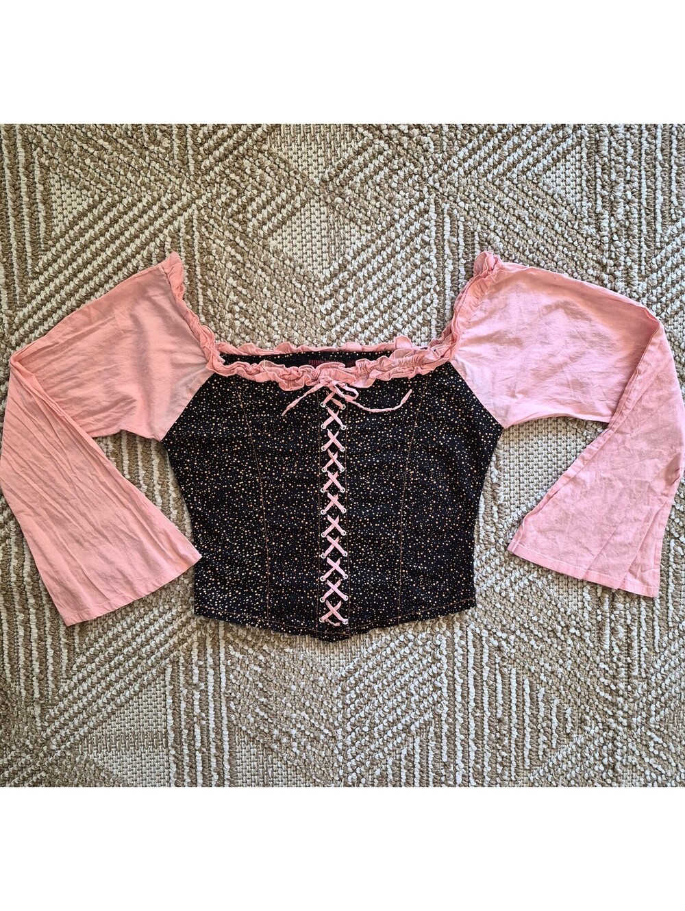 VTG Y2k Grunge Fairy Off Shoulder Ren Faire Milkmaid Corset Top S India Cotton